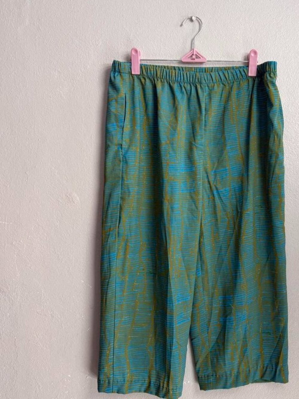 Y2K Blue Green Abstract Capri Pants Fairycore Boho Size S